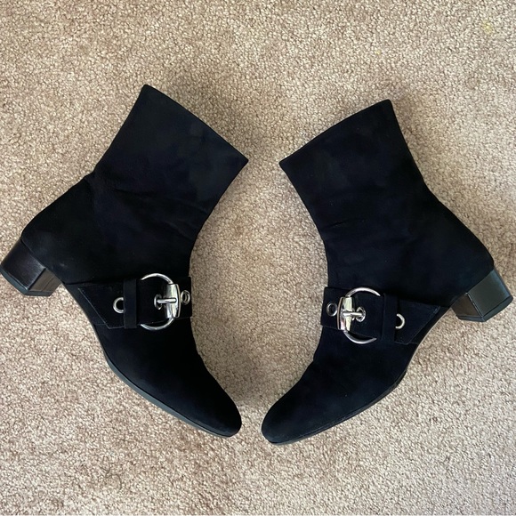 Gucci Short Ankle Boots Black Suede Heel - Picture 1 of 16